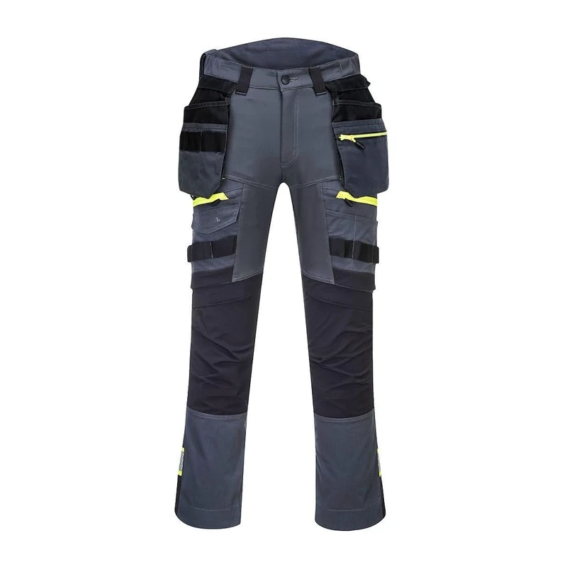 Portwest DX440 Lightweight Detachable Holster Work Trousers Mens Multi Pockets Stretch Safety Workwear Cargo Combat Pants with Free Knee Pads Metal Grey, 48