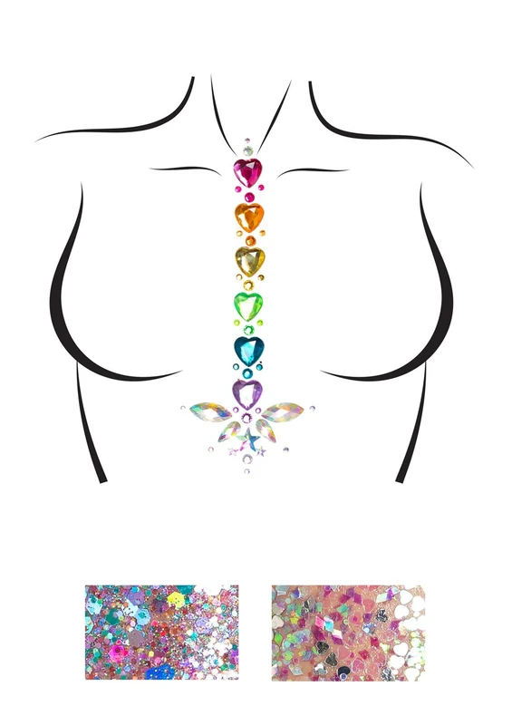 Leg Avenue Unisex's Body014-10122 Adore Adhesive Jewels Sticker and 2 of 3g Body Glitter Packets, O/S, Multicolor Adult Sized Costumes, Multi, One