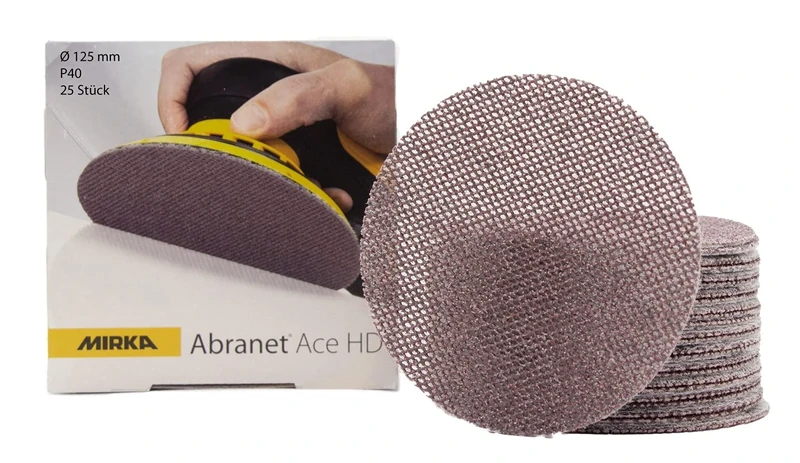 Mirka Abranet Ace HD net sanding discs Ø 125mm Hook & loop/grit P40 / 25 pcs / AH23202540 / For 125mm eccentrics and sanders/For sanding hard surfaces, wood, filler, varnish, metal