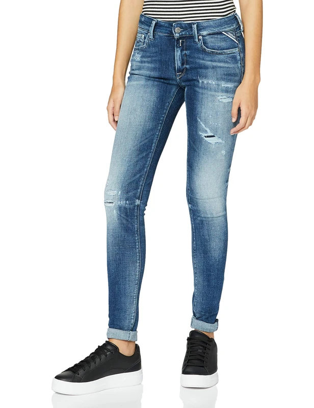 REPLAY Women's New Luz Jeans, 009 Medium Blue, 24W / 32L