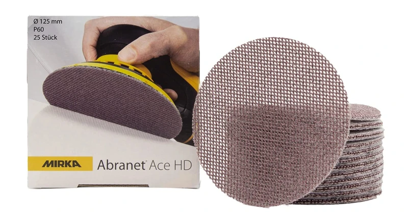 Mirka Abranet Ace HD net sanding discs Ø 125mm Hook & loop/grit P60 / 25 pcs / AH23202560 / For 125mm eccentrics and sanders/For sanding hard surfaces, wood, filler, varnish, metal