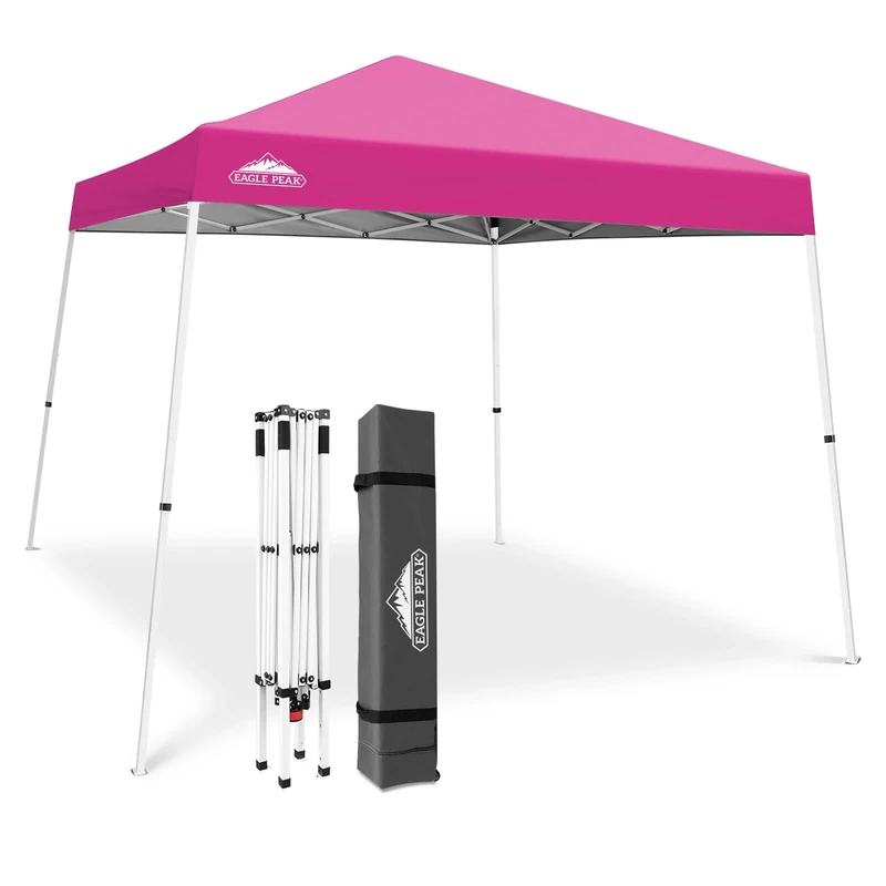 EAGLE PEAK 3m x 3m Slant Leg Pop-up Canopy Tent Instant Outdoor Canopy Easy Set-up Folding Shelter, Pink