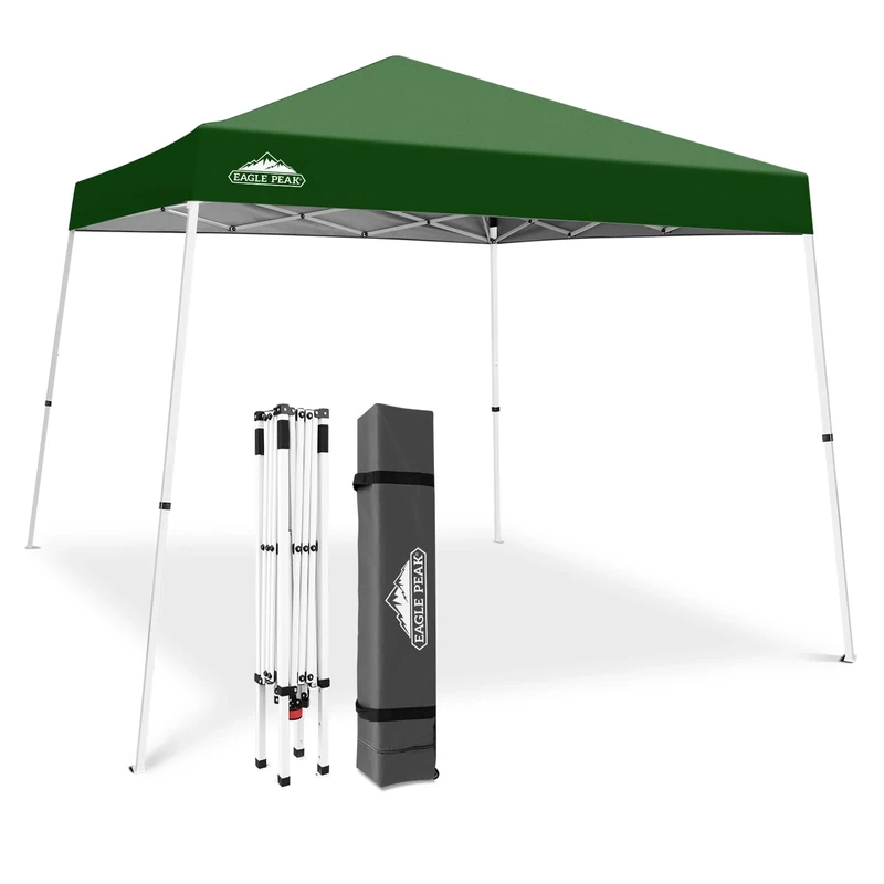 EAGLE PEAK 3m x 3m Slant Leg Pop-up Canopy Tent Instant Outdoor Canopy Easy Set-up Folding Shelter, Green