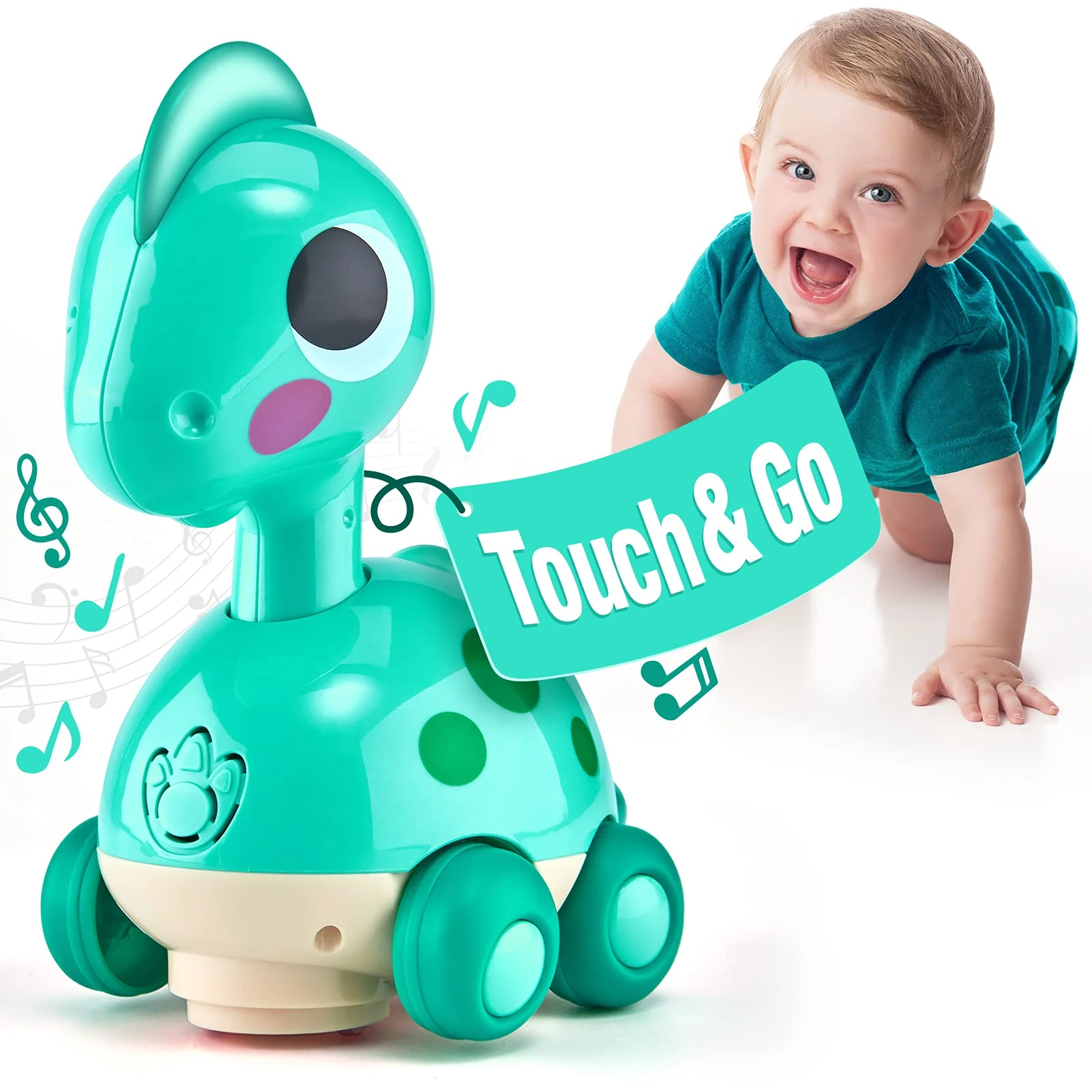 CubicFun Baby Crawling dinosaur toys for boys Baby Toys Musical Light Interactive Walking Sensory Toys Sound Toys Birthday Present Gifts for Kids Toddler Age12 months+ 1 2 3 Years Old (Green)