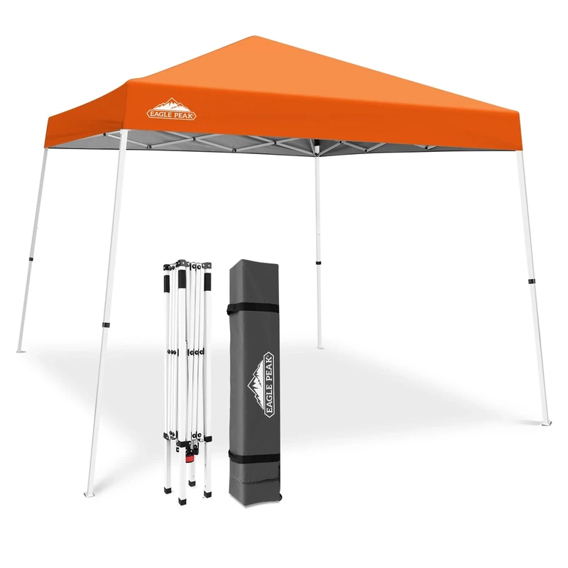 EAGLE PEAK 3m x 3m Slant Leg Pop-up Canopy Tent Instant Outdoor Canopy Easy Set-up Folding Shelter, Orange