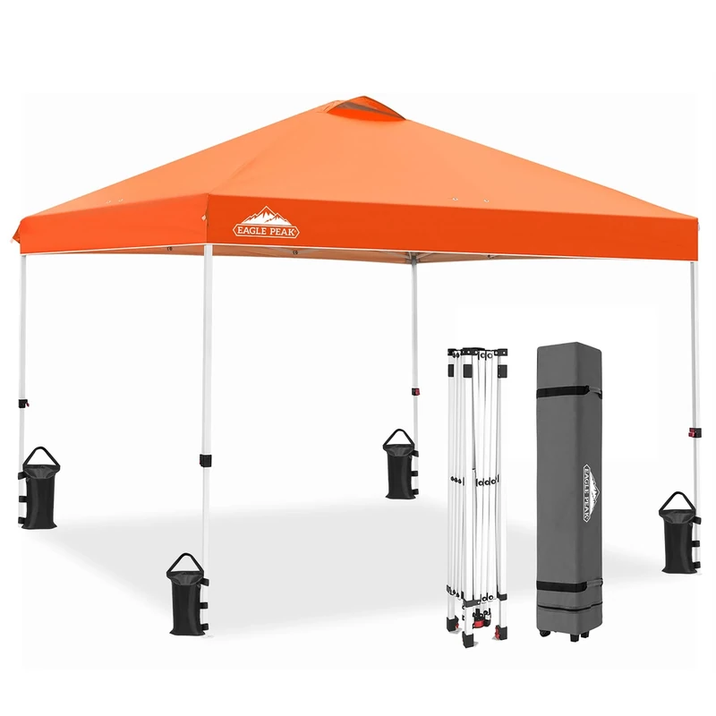 EAGLE PEAK 3m x 3m Pop Up Gazebo Tent Instant Outdoor Canopy Straight Leg Shelter (Orange)