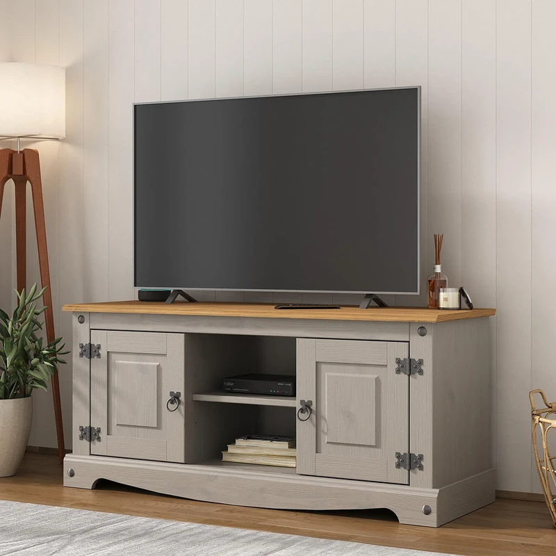 Corona Grey TV Stand 2 Door 1 Shelf Mexican Solid Pine Television Flat Screen