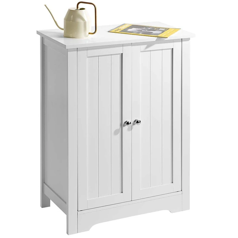 BAKAJI Bathroom Cabinet 2 Doors with 3 Shelves Interior Cabinet MDF Wood White Size 60 x 30 x 80 cm