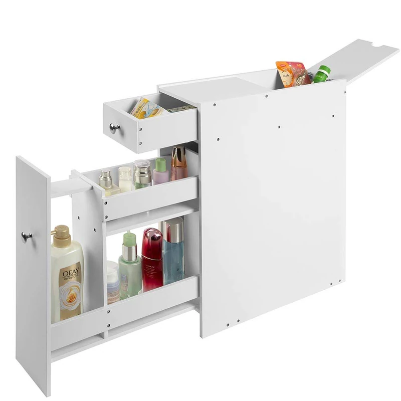 BAKAJI Space-Saving Column Cabinet for Bathroom, Cabinet Cabinet in MDF Wood, White with 2 Drawers, 3 Compartments and Concealed Compartment, Size 48 x 16 x 58 cm