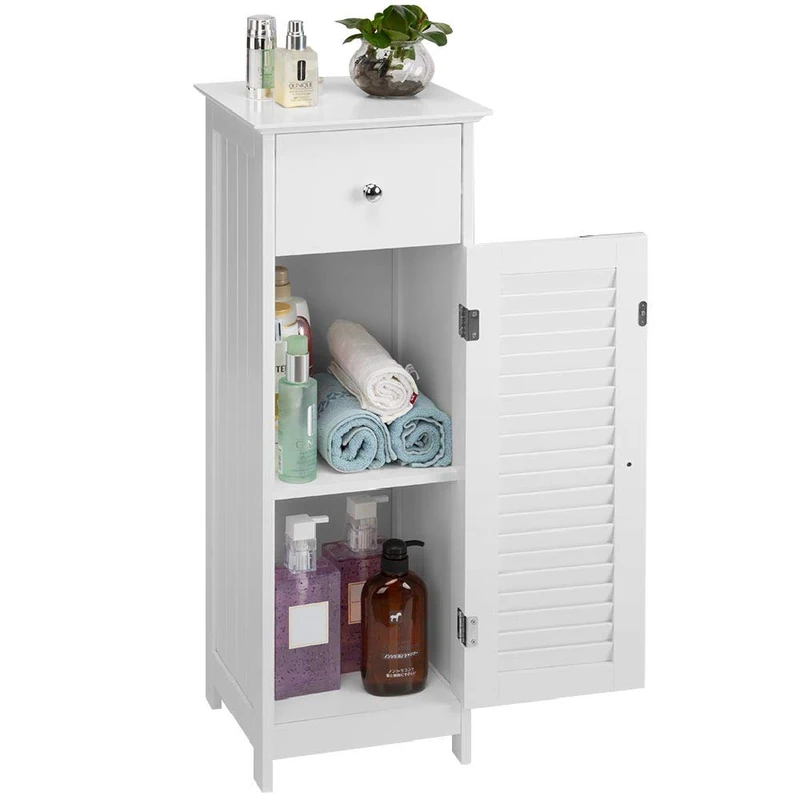 BAKAJI Column Bathroom Drawer Door and 2 Shelves Interior MDF Wood Cabinet White Color Size 32 x 30 x 87 cm, Engineered, Unica - Image 1