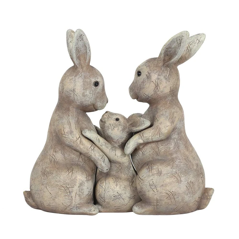 Adorable Family Bunny Ornament - 12cm x 12cm (1 Pc.) - Featuring Loving Daddy, Mummy & Baby Bunnies for Loved Ones & Room Decor