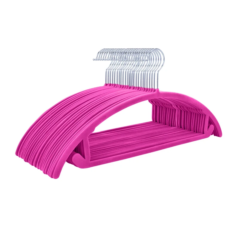 MIZGI Premium Velvet Hangers (Pack of 50) Heavyduty- Non Slip No Shoulder Bump Suit Hangers - Chrome Hooks,Space Saving Clothes Hangers,Rounded Hangers for Coat,Sweater,Jackets,Pants (Fuschia Pink)