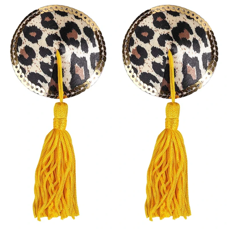 XJSGS chest stickers Valentine's Day Ladies Chest Sticker Nipple Cover Chest Sticker Reusable Sequins and Tassel Party Accessory (Leopard print)