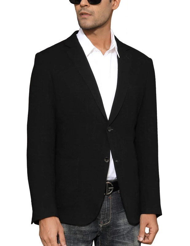 PJ PAUL JONES Men's Slim Fit Lightweight Linen Jacket Tailored Blazer Sport Coat, Black, XL