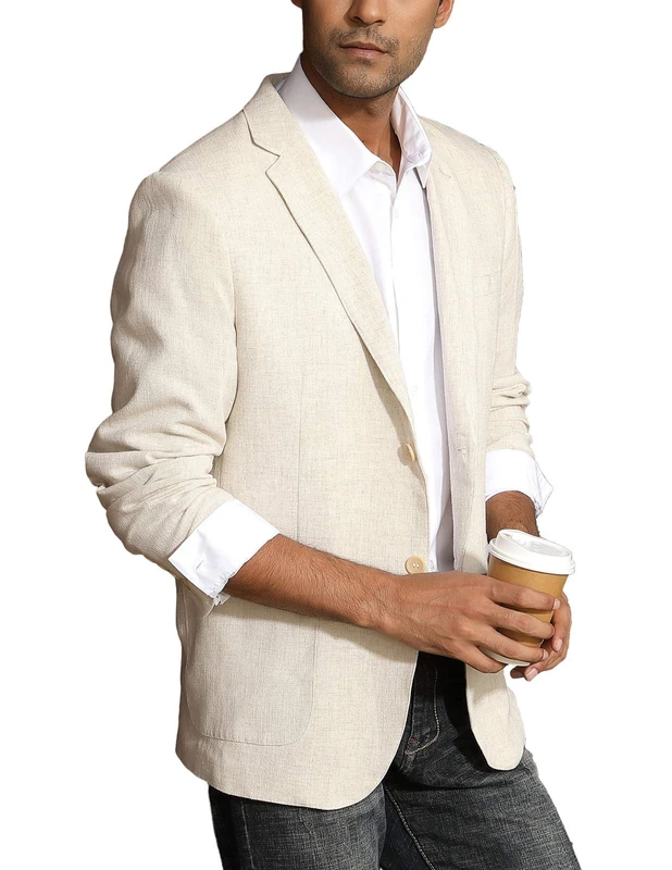PJ Paul Jones Men's Slim Fit Lightweight Linen Jacket Tailored Blazer Sport Coat, A-Khaki, M