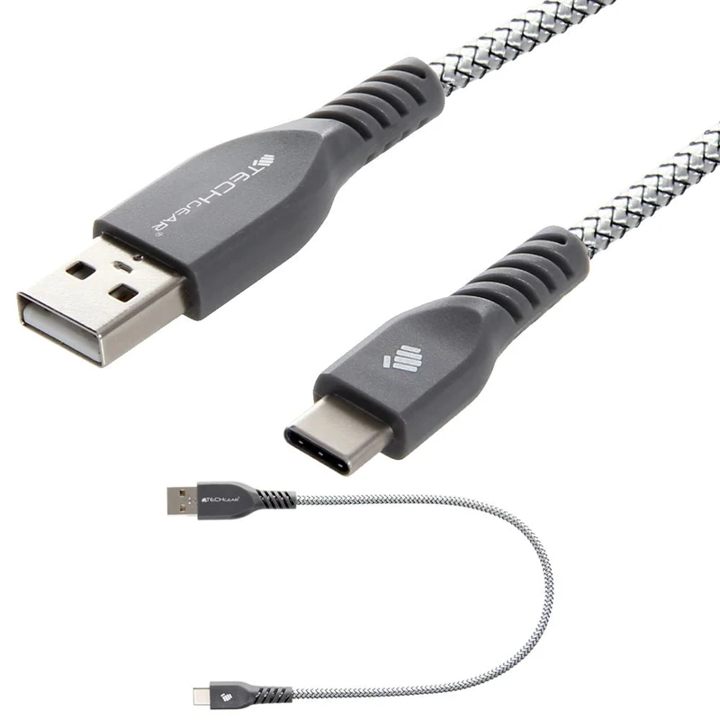 TECHGEAR [30cm STRONG Braided USB C Data & Charger Cable - Compatible for Amazon Fire HD 8, HD 10, Fire 7 tablet - Silver]