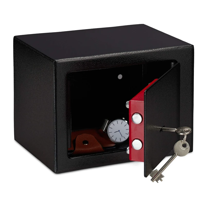Relaxdays Home Safe With Keys, Double-bit Lock, Fix To Wall/Floor, Mini Vault, HWD: 17 x 23 x 17 cm, Black