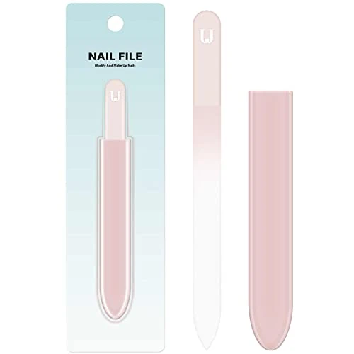 Nail File Glass Nail File 3 Pack Premium Glass Nail File with Case Crystal Nail File Professional Salon Manicure Tool for Natural Nails (SILICONE PINK)