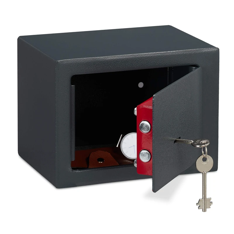 Relaxdays Home Safe With Keys, Double-bit Lock, Fix To Wall/Floor, Mini Vault, HWD: 17 x 23 x 17 cm, Grey