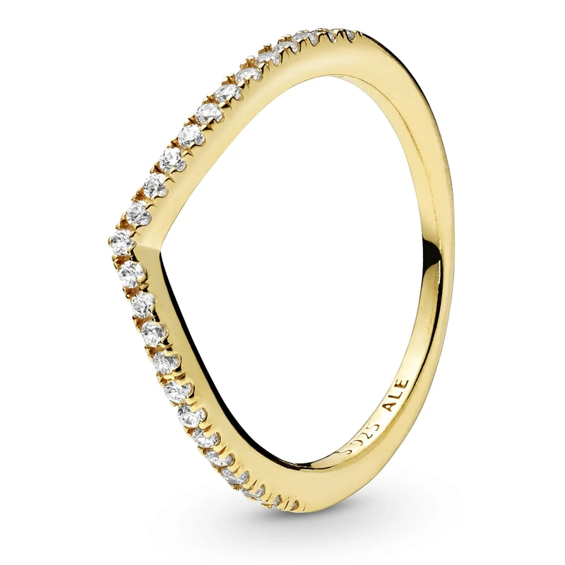 Pandora Sparkling Wishbone 14k gold-plated ring with clear cubic zirconia, 52