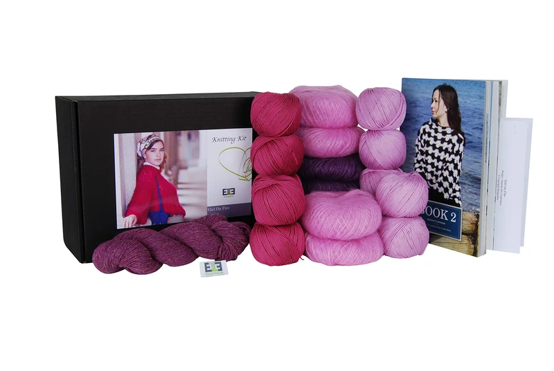 DesignEtte Knitting Kit Girl on Fire 100 Percent Mercerized Egyptian Cotton Superkid Mohair Silk and Shetland Wool Blend 2X 3X-Large Rose/Lavender No-s-2719, 2XL/3XL