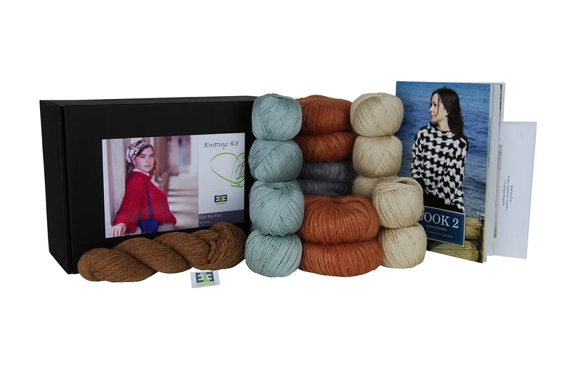 DesignEtte Knitting kit Girl on Fire 100 Percent Mercerized Egyptian Cotton Superkid Mohair Silk And Shetland Wool Blend Small Medium Yellow/Beige No-s-2719