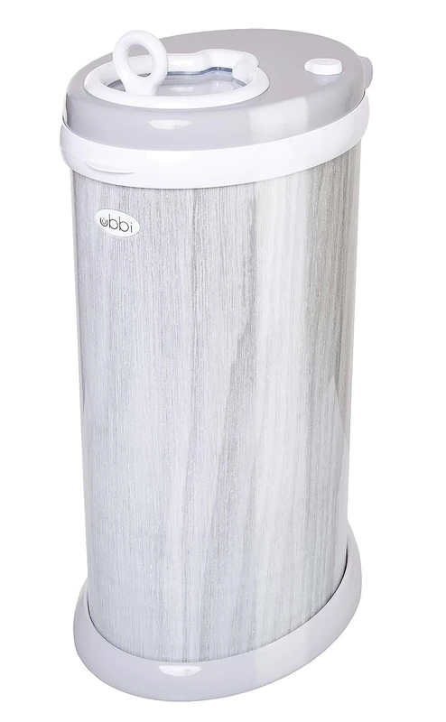 Ubbi Stainless Steel Nappy Bin, Odour Locking, No Special Bag Required, Award-Winning Diaper Pail, Cassette Free Disposal System, Woodgrain