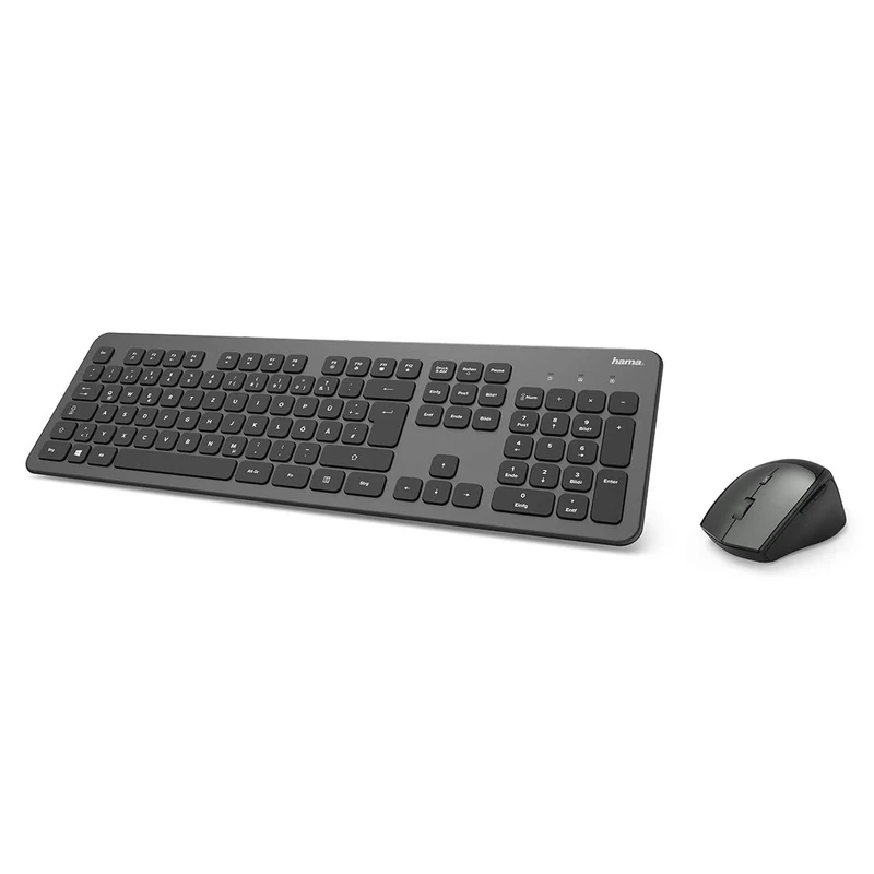 Hama Wireless Keyboard Mouse Set (QWERTZ Key Layout, Wireless Ergonomic Mouse, 2.4 GHz, USB Receiver) Windows Keyboard Wireless Mouse Keyboard Set, Black Anthracite