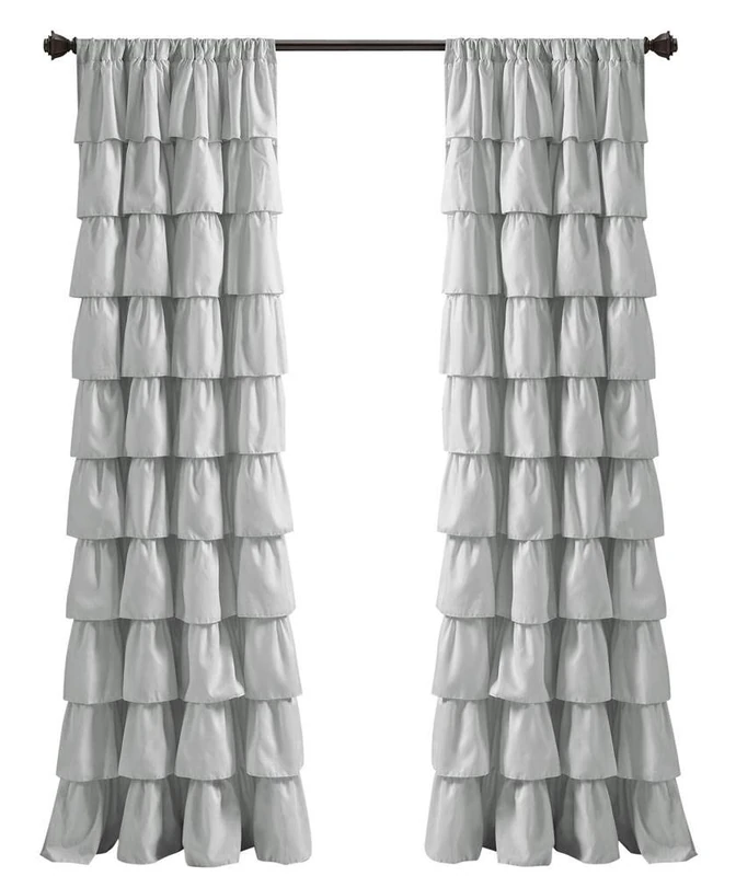 Lush Decor, Light Gray Ruffle Window Curtain-Shabby Chic Farmhouse Style Panel for Living, Dining Room, Bedroom (Single), 84” x 50 L