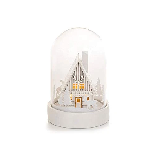 EUROCINSA Ref. 27157 Couple of Niches with White Wooden House with Lights (without Batteries) 12.5 Ø x 20 cm 2pcs, Glass, One Size