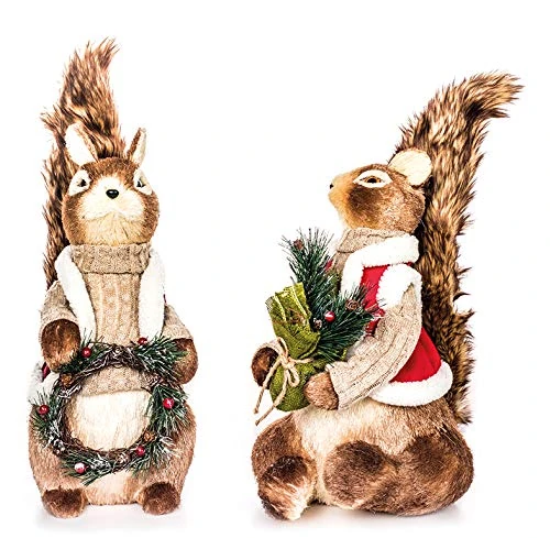 EUROCINSA Pair of Natural Squirrels with Red and White Look with Brown Leather Tail 32 x 50 cm 1 Pair Polyspan, One Size - Image 1