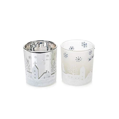 EUROCINSA Ref. 29057 Set of 12 Metallic and Matte Glass Glasses with Christmas Motifs 7 Ø x 8 cm 1set, Silver/White, One Size - Image 1