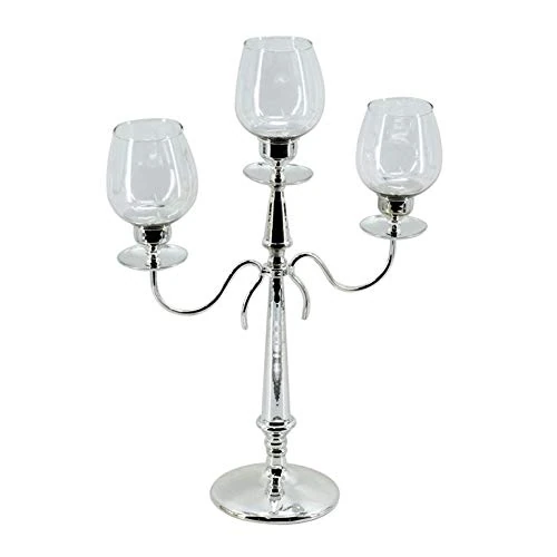 EUROCINSA Ref. 19149 Candle Holder with Metal Base and Glass for 3 Mini Candles 32.5 x 13 x 47 cm 1pc, Metal, Silver, One Size