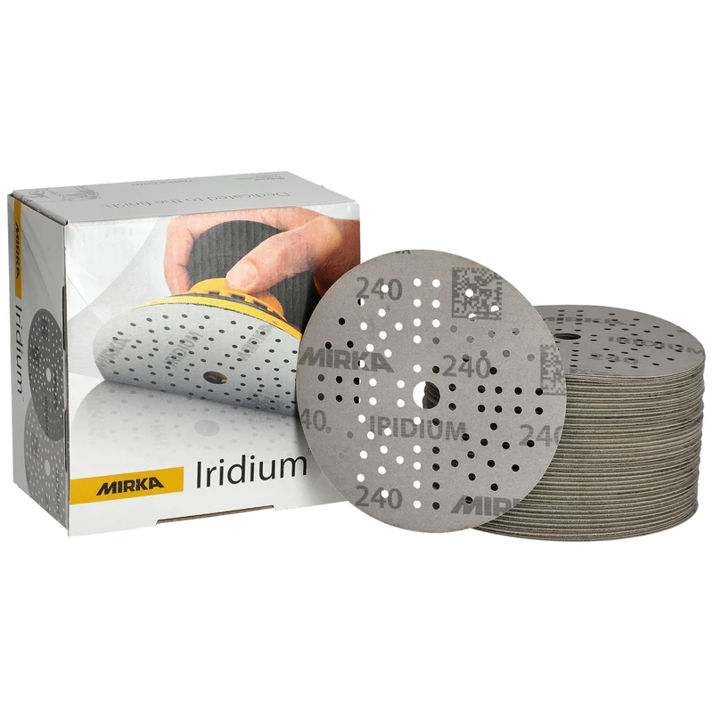 Mirka Iridium Premium Sandpaper Ø 125mm Hook & loop 89-Hole, Grit 240, 100 pcs/For sanding of paint, putty, primer, wood, steel, mineral materials, plastic.