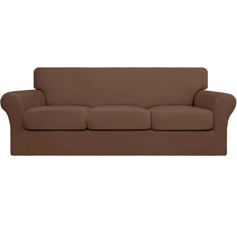 Easy-Going 4 Pieces Stretch Soft Couch Cover for Dogs - Washable Sofa Slipcover for 3 Separate Cushion Couch - Elastic Furniture Protector for Pets, Kids (Sofa, Brown)