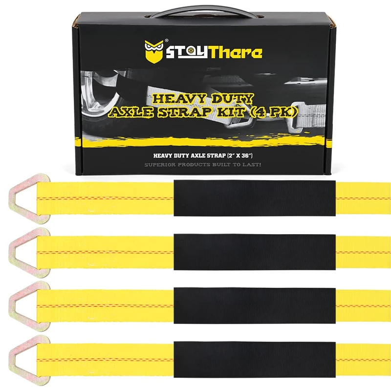 Stay There 4 Pack 36" Long Axle Tie Down Straps, Alex Straps with D-Ring and Protective Sleeve 10,000 Pound Capacity