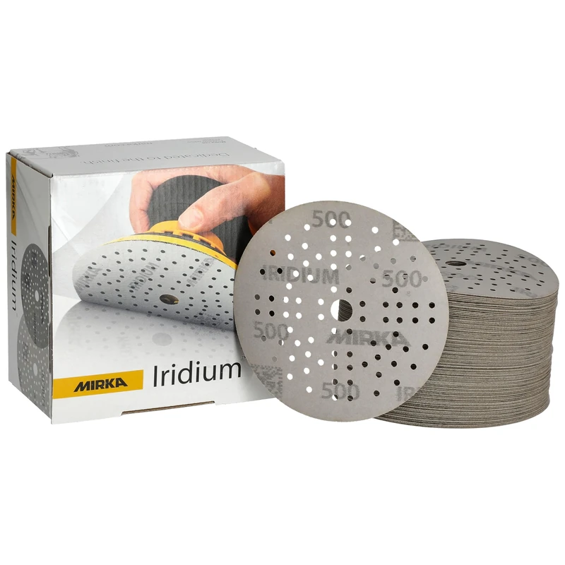 Mirka Iridium Premium Sandpaper Ø 125mm Hook & loop 89-Hole, Grit 500, 100 pcs/For sanding of paint, putty, primer, wood, steel, mineral materials, plastic.