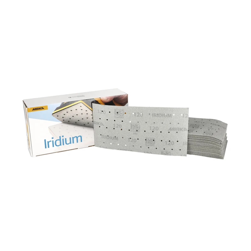 Mirka Iridium Premium Sandpaper 115x230mm / Hook & loop / 55-hole/Grit 120/50 pcs/For sanding paint, putty, primer, wood, steel, mineral-based materials, plastic - Image 1