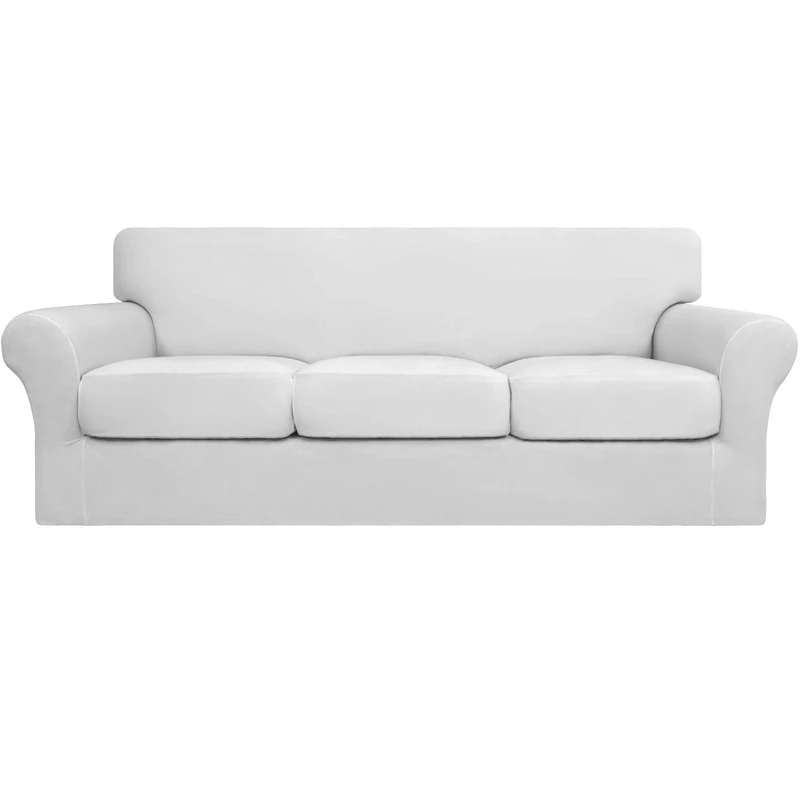 Easy-Going 4 Pieces Stretch Soft Couch Cover for Dogs - Washable Sofa Slipcover for 3 Separate Cushion Couch - Elastic Furniture Protector for Pets, Kids (Sofa, Snow White)