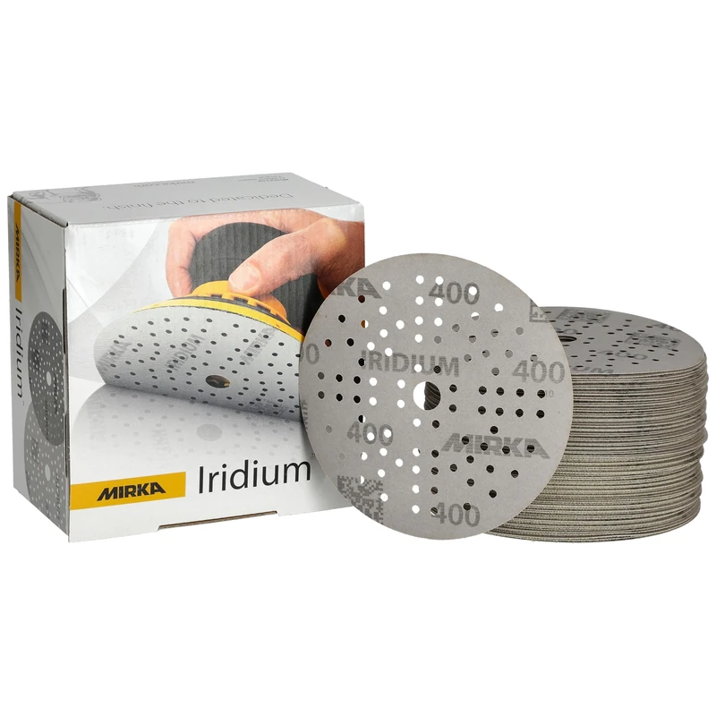 Mirka Iridium Premium Sandpaper Ø 125mm Hook & loop 89-Hole, Grit 400, 100 pcs/For sanding of paint, putty, primer, wood, steel, mineral materials, plastic.