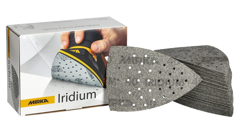 Mirka Iridium Sanding Triangle Premium Sandpaper 100x152x152mm 36-hole Hook & loop, Grit 40, 50 pcs/For sanding paint, putty, primer, wood, steel, mineral materials, plastic. - Image 1