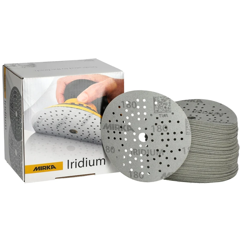 Mirka Iridium Premium Sandpaper Ø 125mm Hook & loop 89-Hole, Grit 180, 100 pcs/For sanding of paint, putty, primer, wood, steel, mineral materials, plastic.