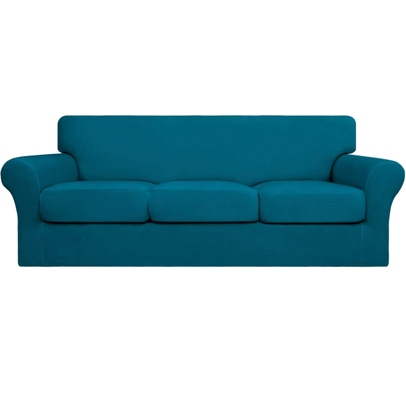 Easy-Going 4 Pieces Stretch Soft Couch Cover for Dogs - Washable Sofa Slipcover for 3 Separate Cushion Couch - Elastic Furniture Protector for Pets, Kids (Sofa, Peacock Blue)