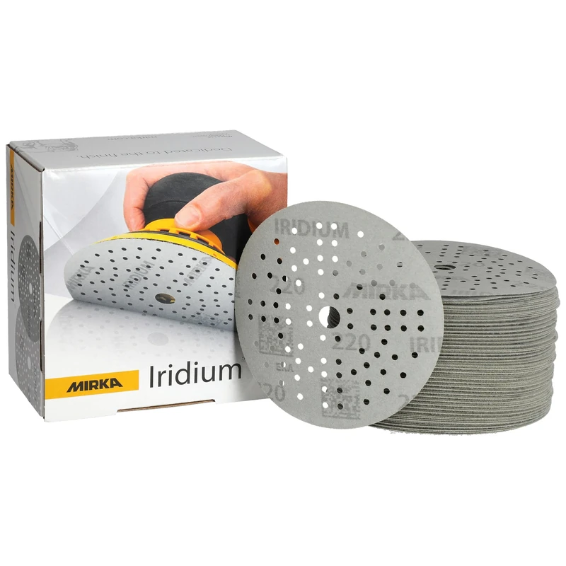 Mirka Iridium Premium Sandpaper Ø 125mm Hook & loop 89-Hole, Grit 220, 100 pcs/For sanding of paint, putty, primer, wood, steel, mineral materials, plastic.