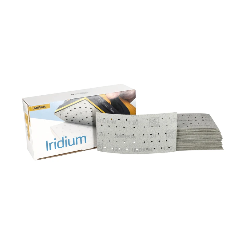 Mirka Iridium Premium Sandpaper 93x180mm Hook & loop 45-Hole, Grit 120, 50 pcs/For sanding paint, putty, primer, wood, steel, mineral materials, plastic.