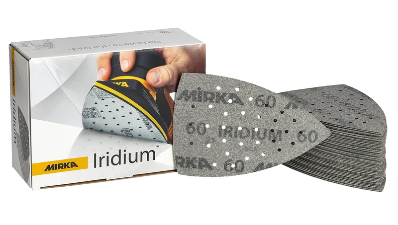 Mirka Iridium Sanding Triangle Premium Sandpaper 100x152x152mm 36-hole Hook & loop, Grit 60, 50 pcs/For sanding paint, putty, primer, wood, steel, mineral materials, plastic.
