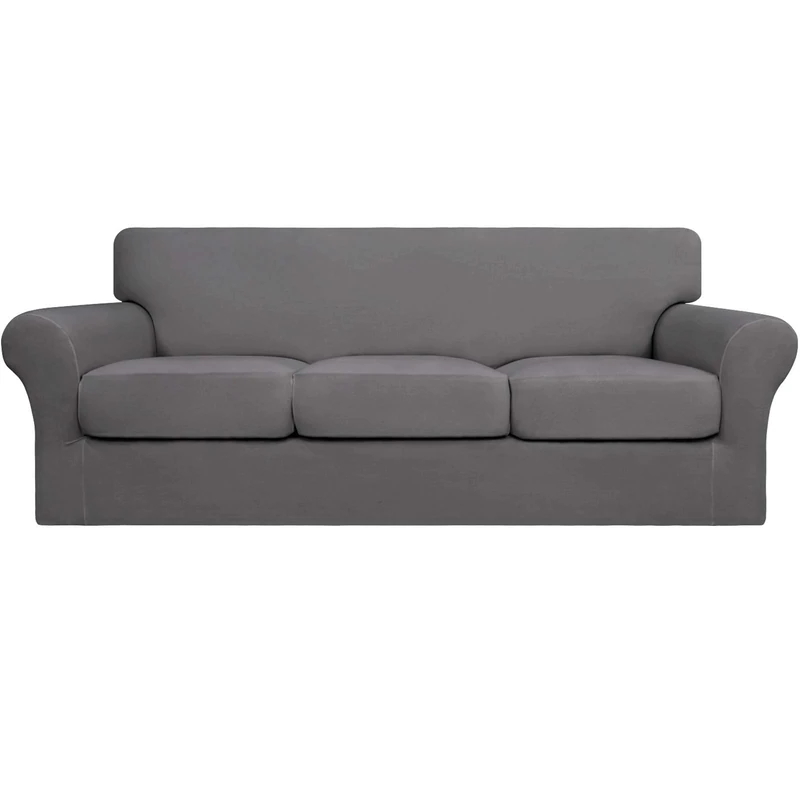 Easy-Going 4 Pieces Stretch Soft Couch Cover for Dogs - Washable Sofa Slipcover for 3 Separate Cushion Couch - Elastic Furniture Protector for Pets, Kids (Sofa, Light Gray, Large)