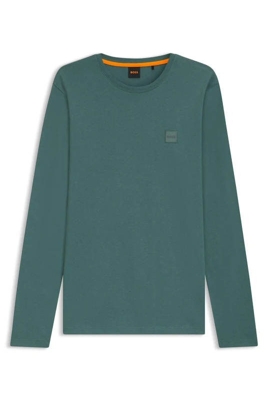 BOSS Mens Tacks Cotton Jersey T-Shirt with Logo Patch, Open Green368, 6XL