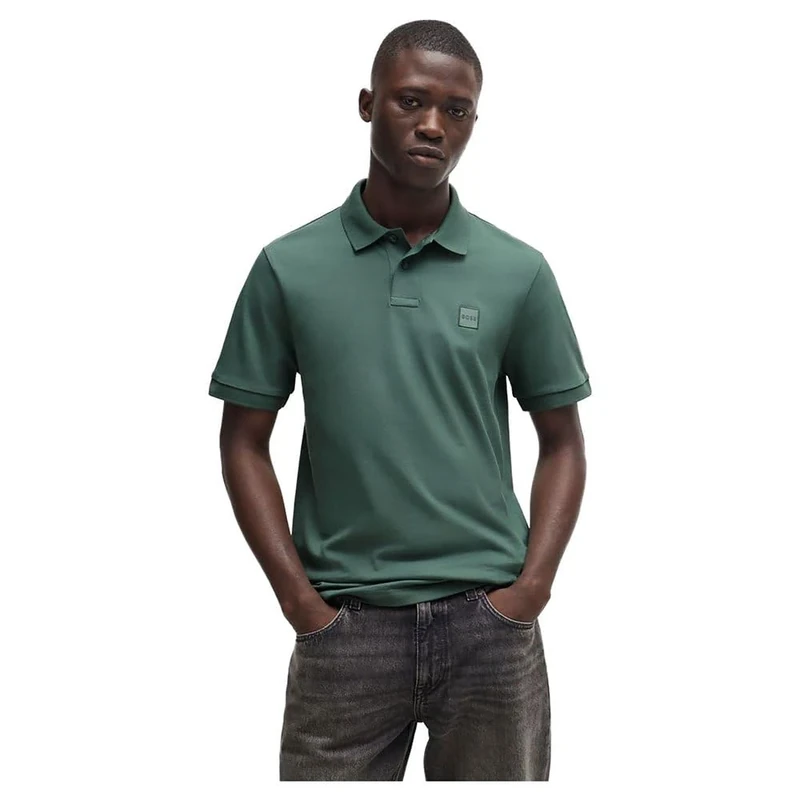 BOSS Mens Piqué Polo Top Open Green 5XL