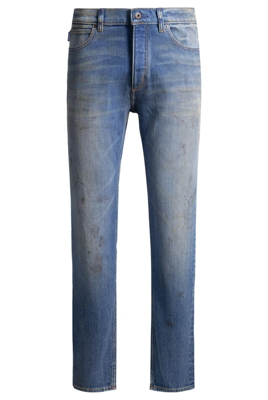 Hugo Men's Brody Tapered Fit Jeans in Blue Denim with Mud Wash, Navy, 30 W/30 L